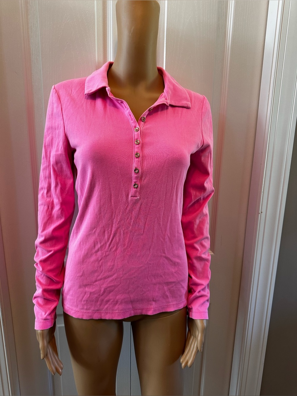 Lilly Pulitzer Hot Pink Long Sleeve Polo Henley